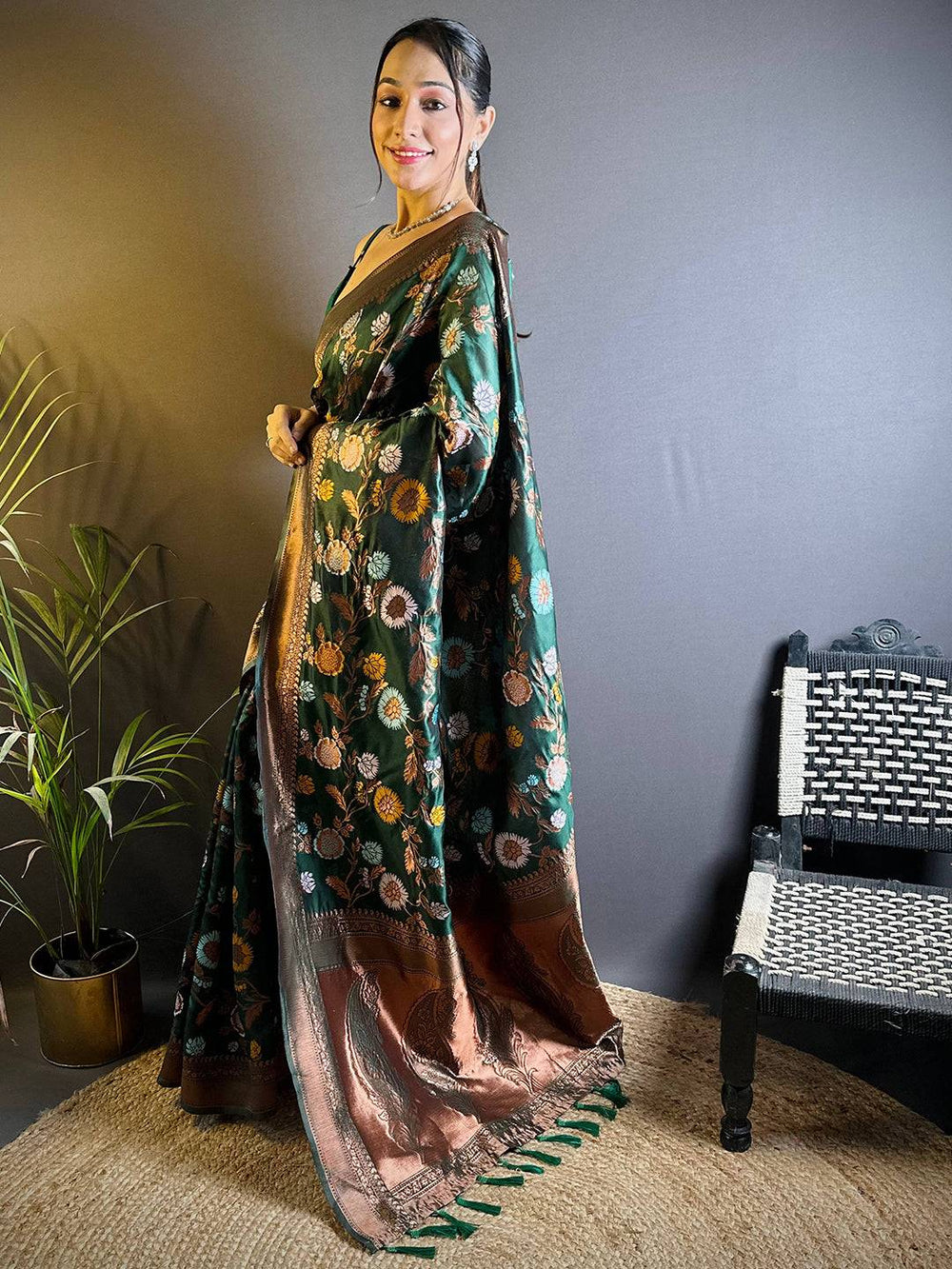 Deep Green Banarasi Silk Zari Butta Saree