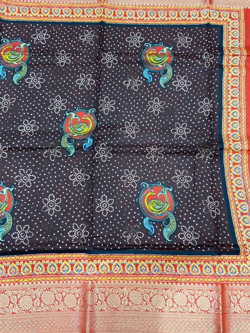 Brown Dola Silk Bandhej Saree