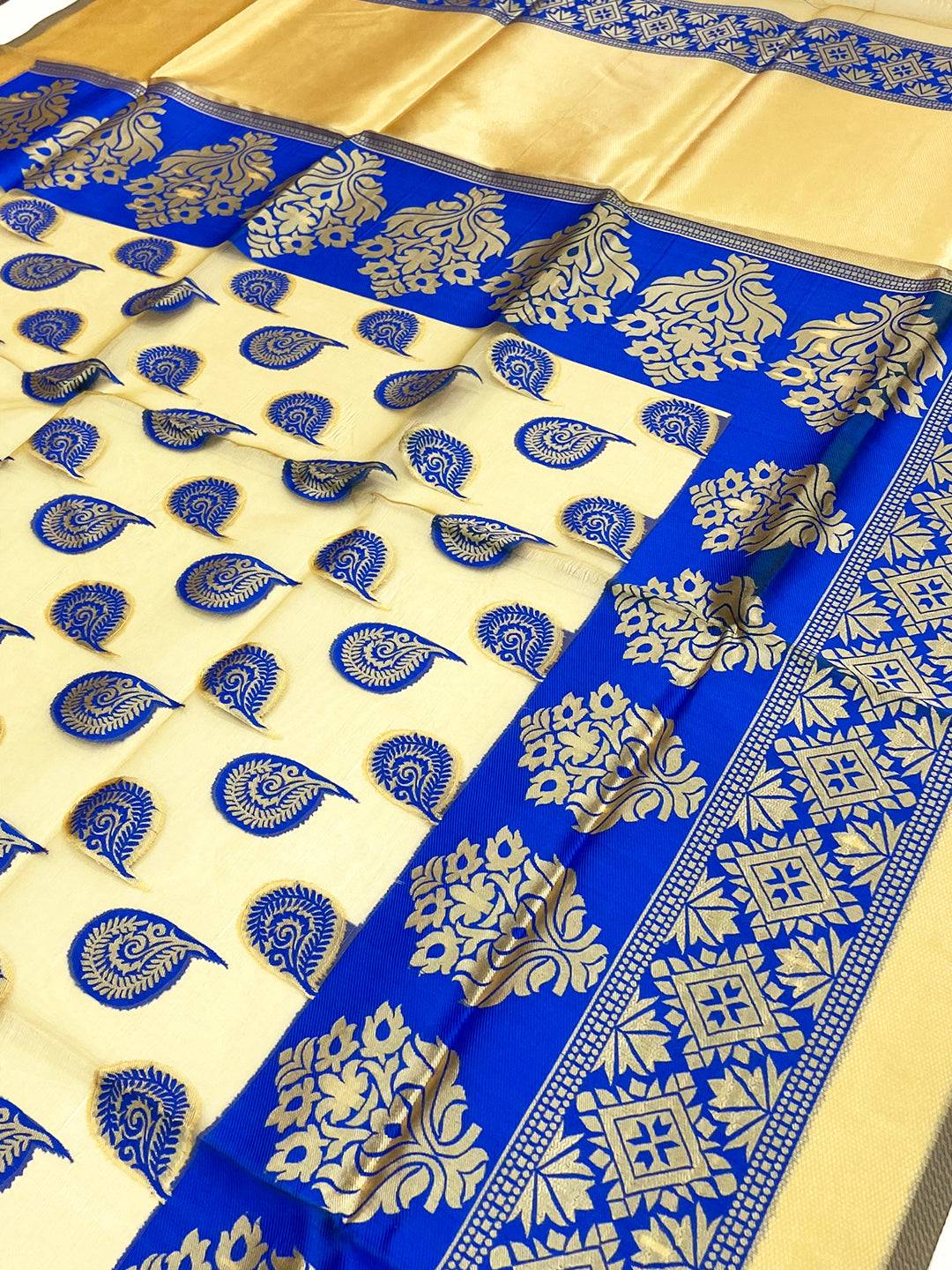 Blue Glass Organza Minakari Pallu Saree