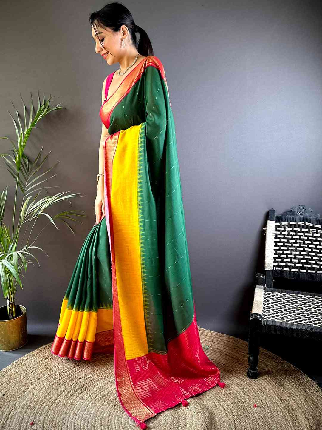 Green Zari Pallu Cotton Viscose Saree