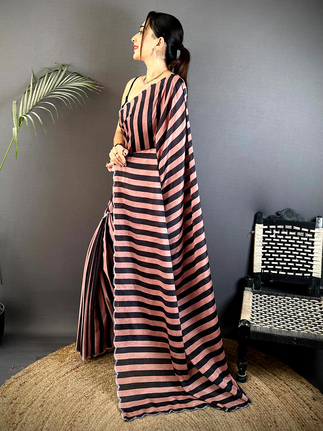Radiance Soft Chiffon Swarovski Striped Saree