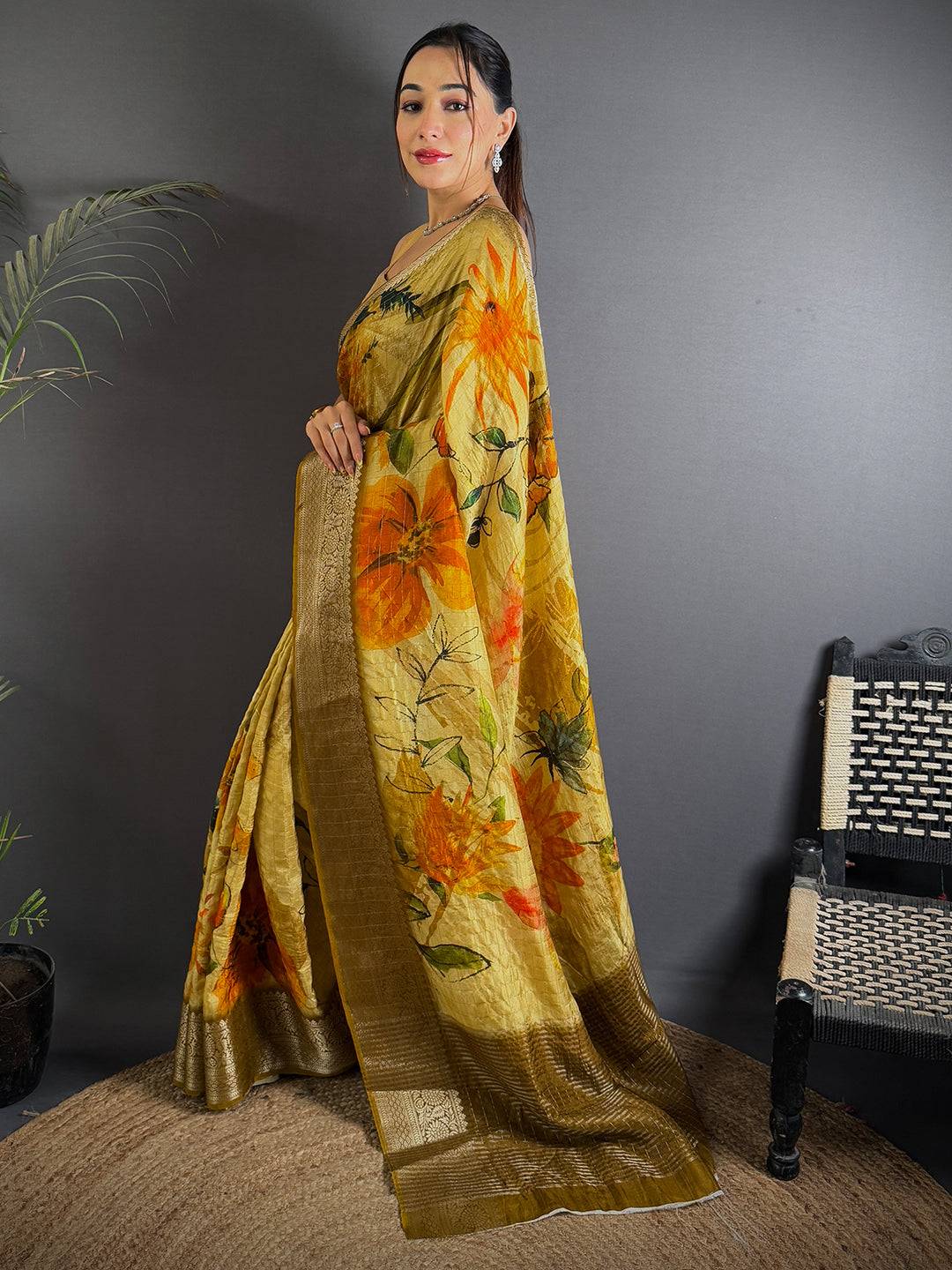 Sunshine Florals Digital Print Saree