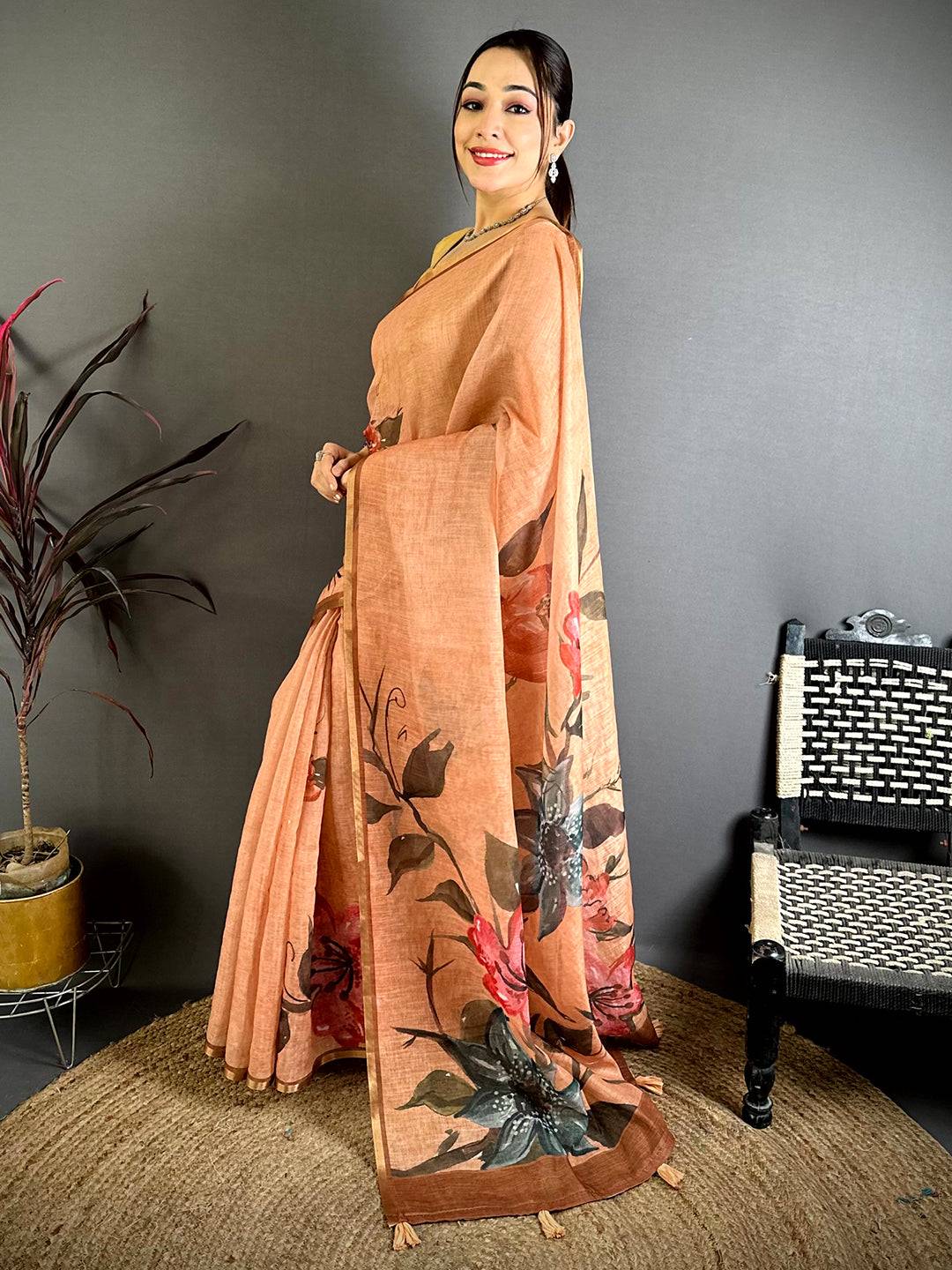 Opulent Kalamkari Linen Chanderi Saree