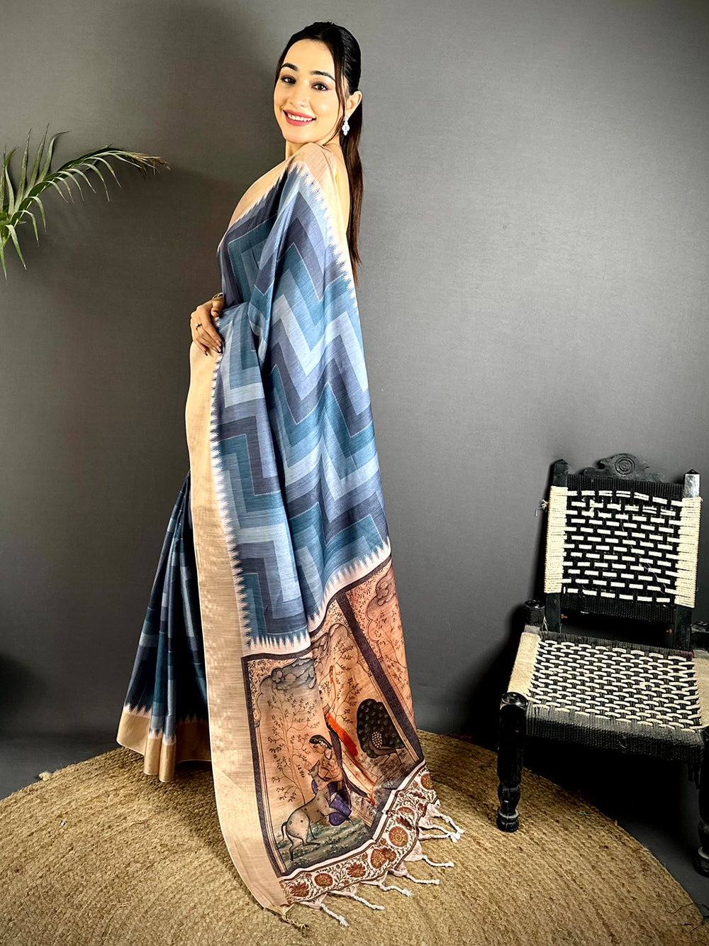 Graceful Linen Kalamkari Pallu Saree