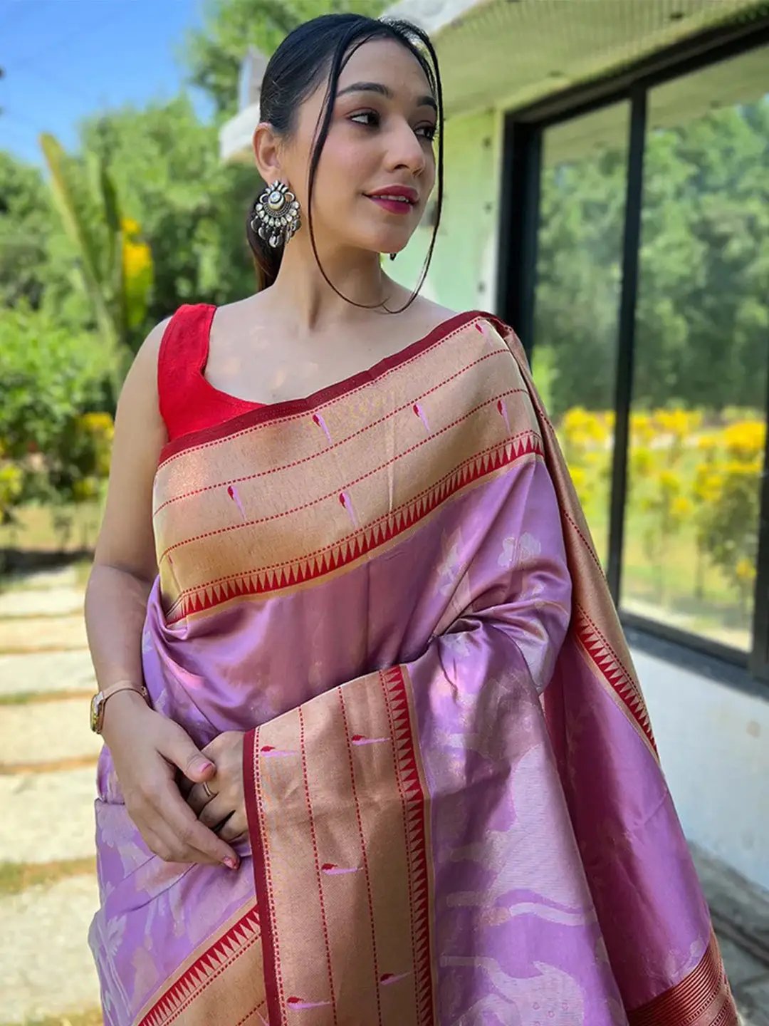 Lavender Colour Paithani Silk Pichwai Woven Saree