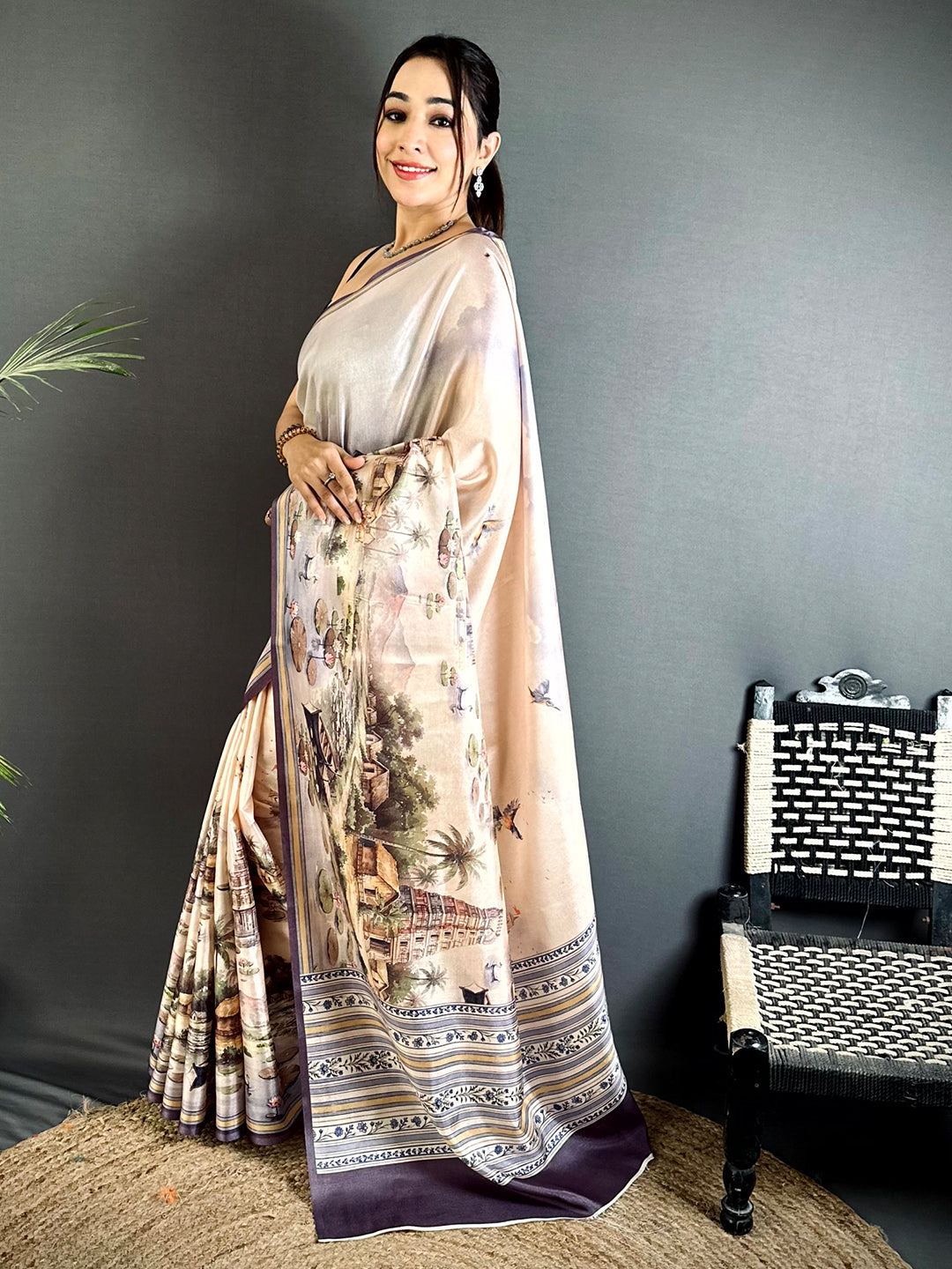 Heritage Tussar Landscape Digital Saree