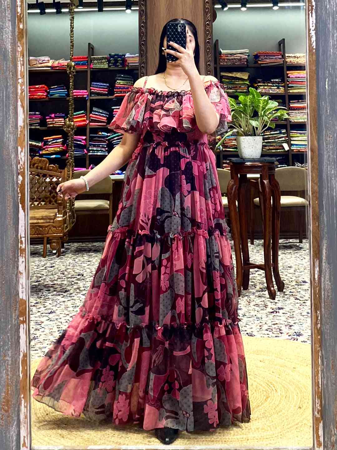 Brown Georgette Abstract Dress