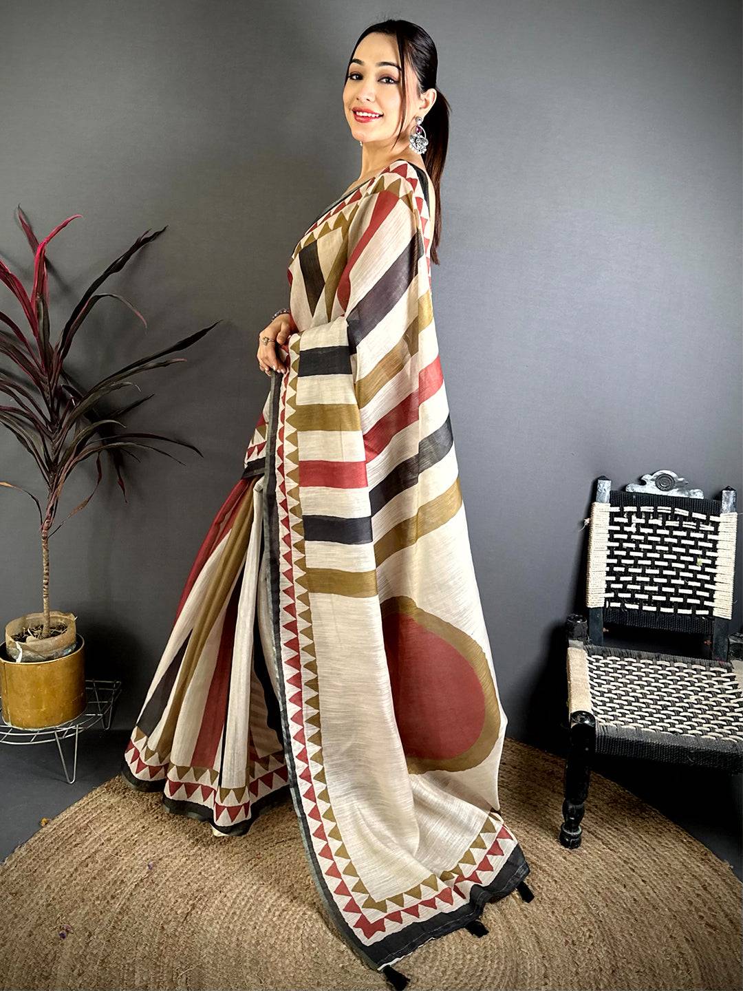 Radiant Stripe Linen Chanderi Saree