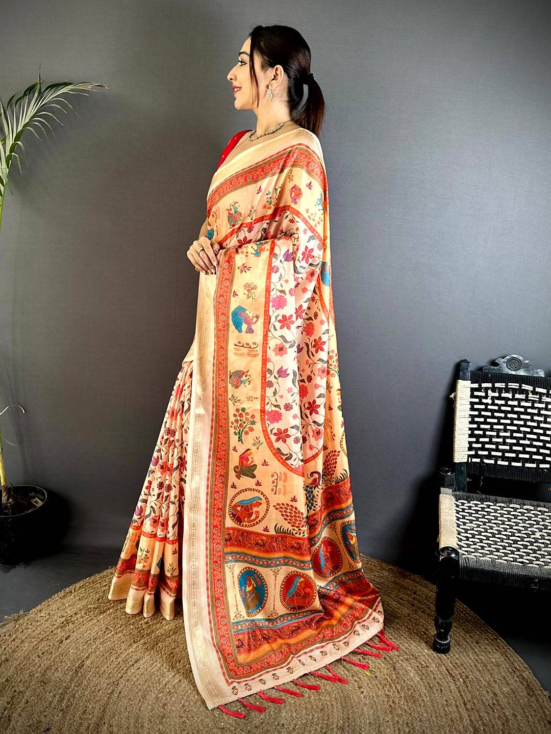 Radiance Kashmiri Print Soft Silk Saree