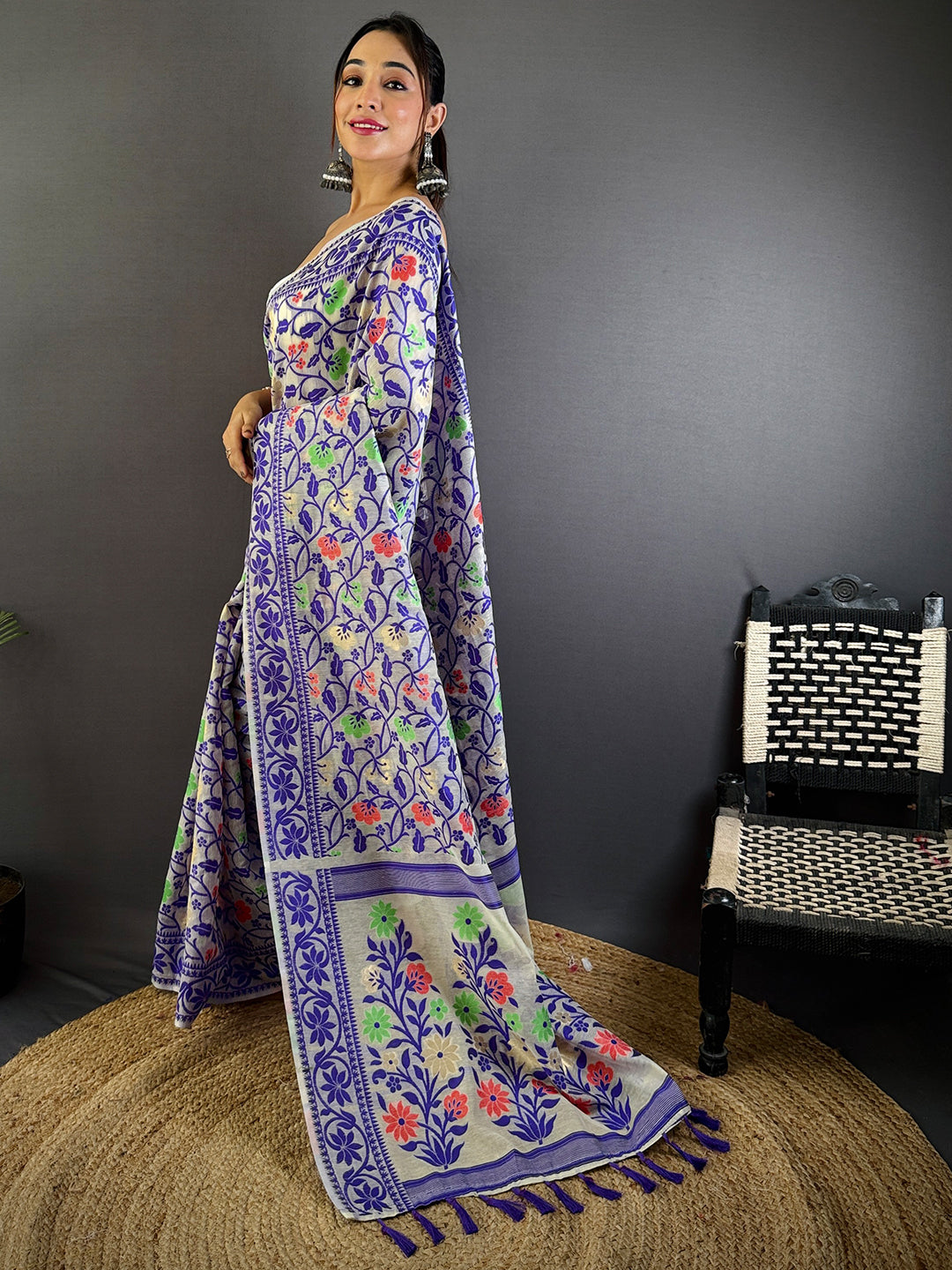 Purple Dhakai Jamdani Cotton Silk Saree
