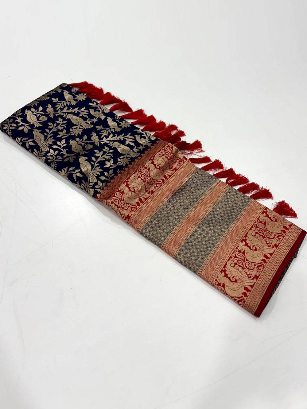 Peacock Navy Blue Banarasi Silk Saree