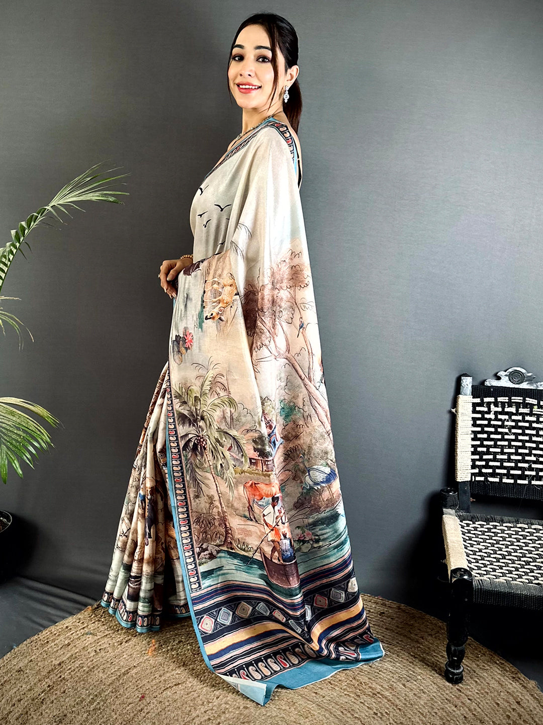 Radiant Free-Hand Semi Tussar Saree