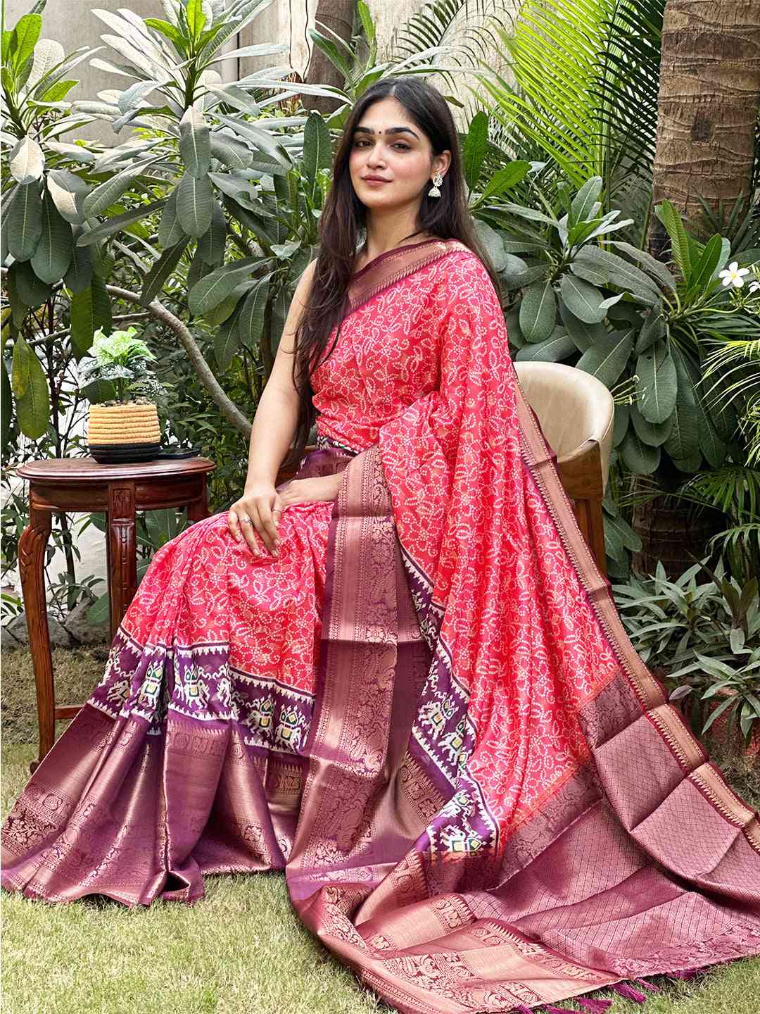 Stylish Bandhej Ikkat digital printed saree in soft silk