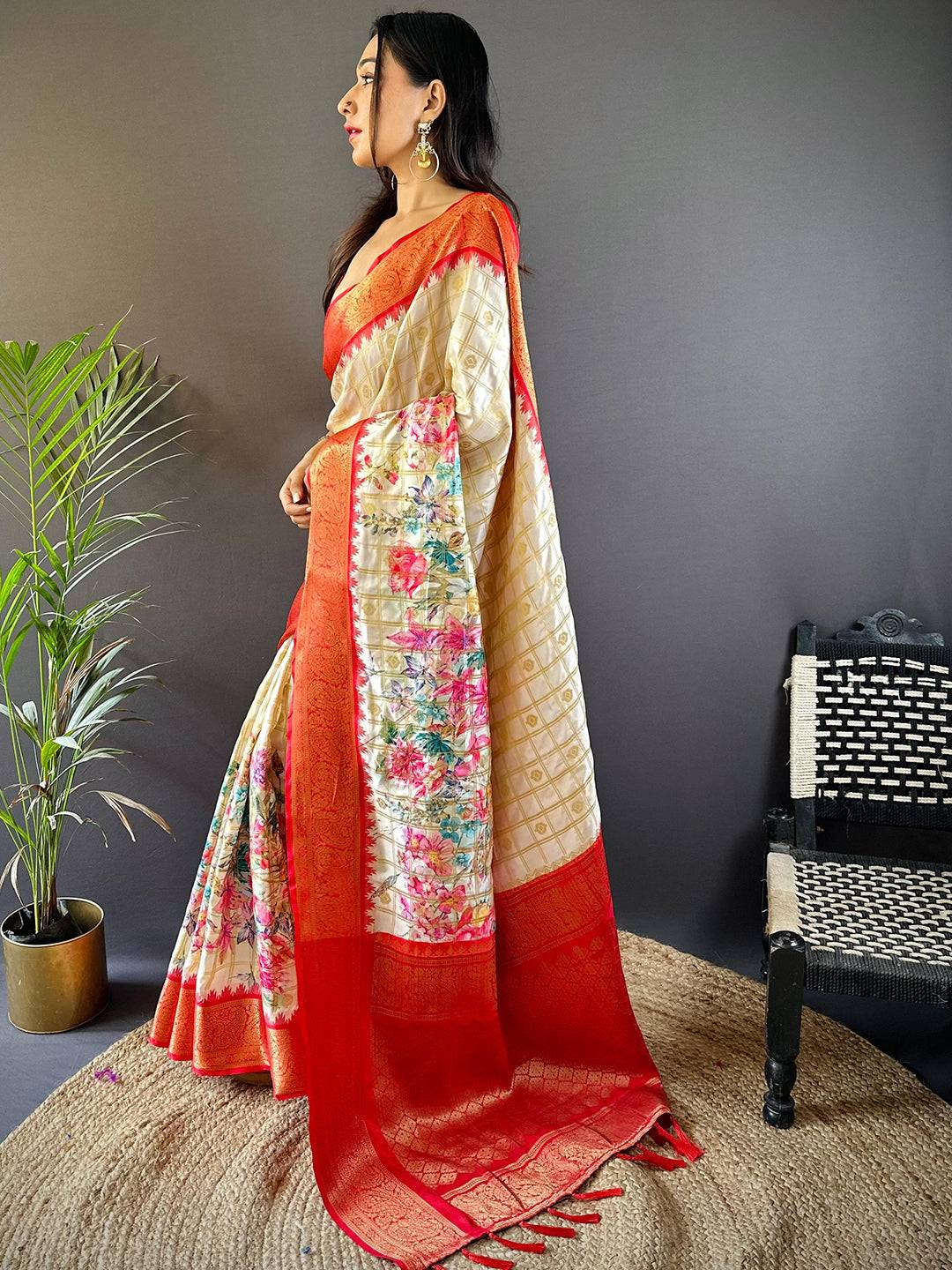 Red Floral Bloom Kovai Rettapet Saree
