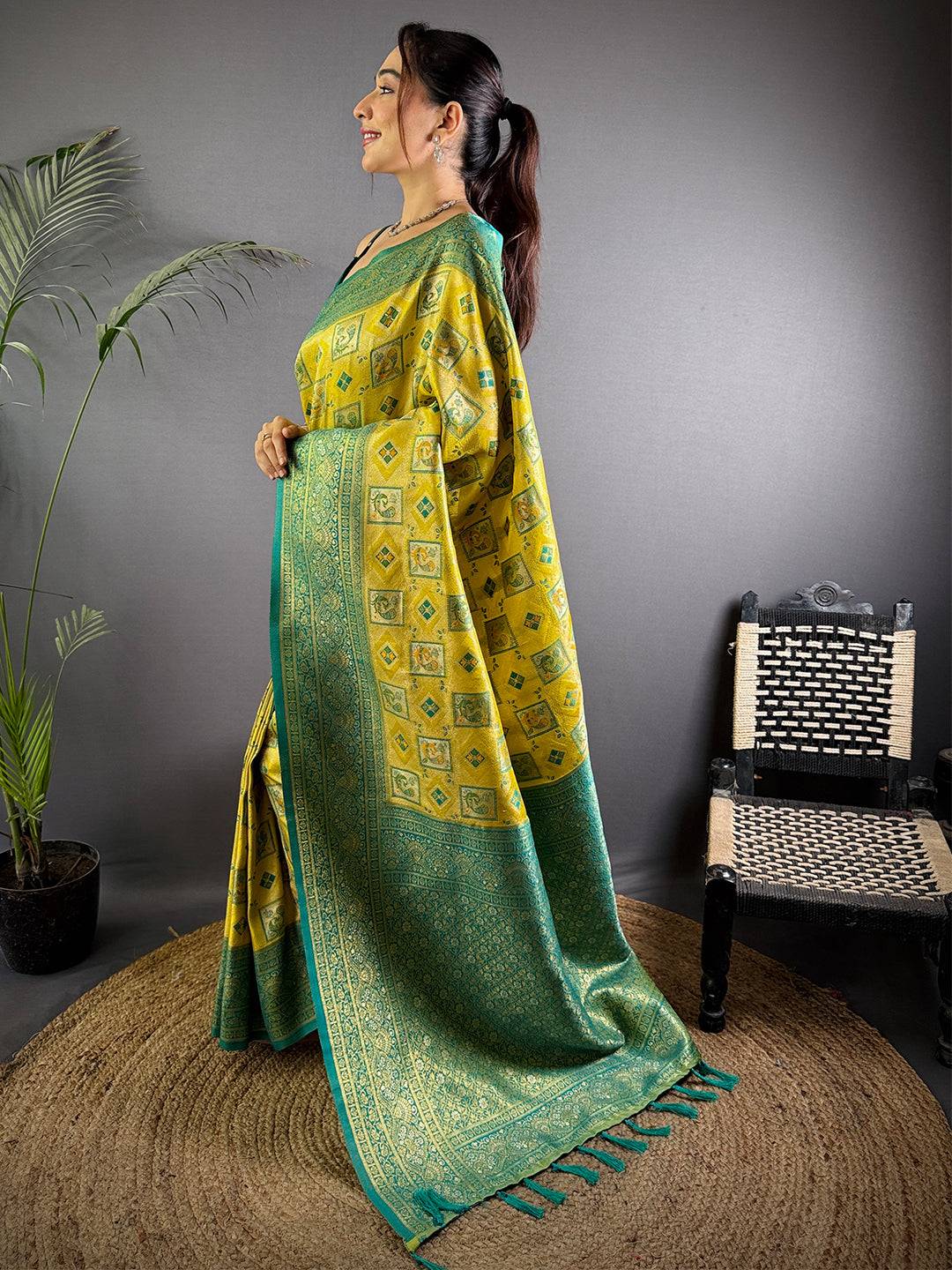 Majesty Warli Gold Zari Dharamavaram Silk Saree
