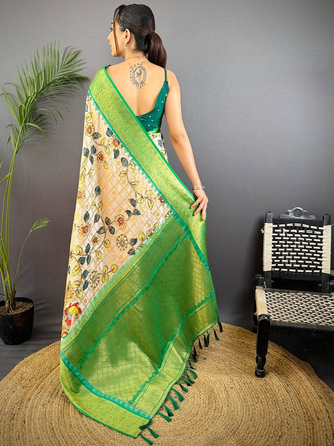 Vibrant Banarasi Kalamkari Printed Saree