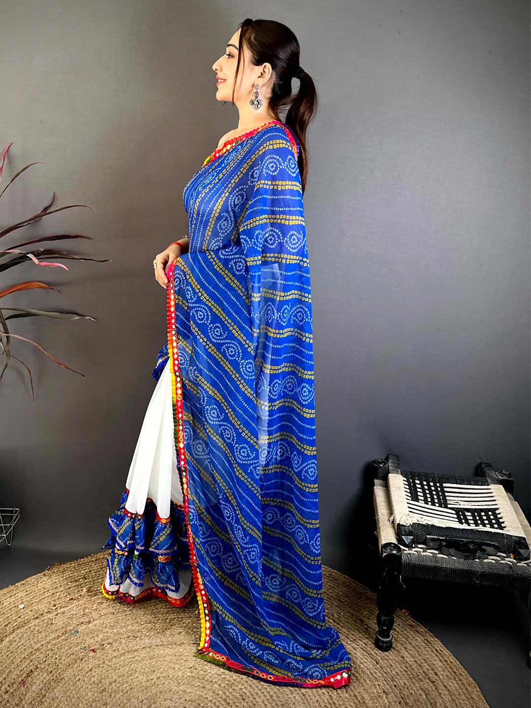Regal Bandhej Print Ruffle Georgette Saree