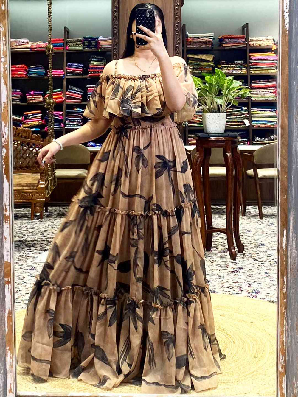 Botanical Off-Shoulder Ruffle Dress