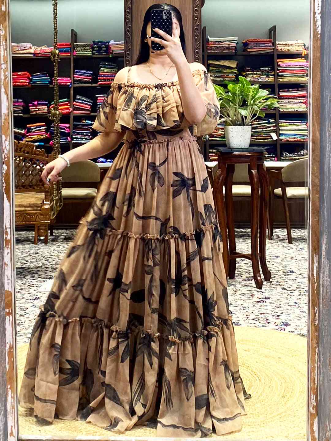 Botanical Off-Shoulder Ruffle Dress