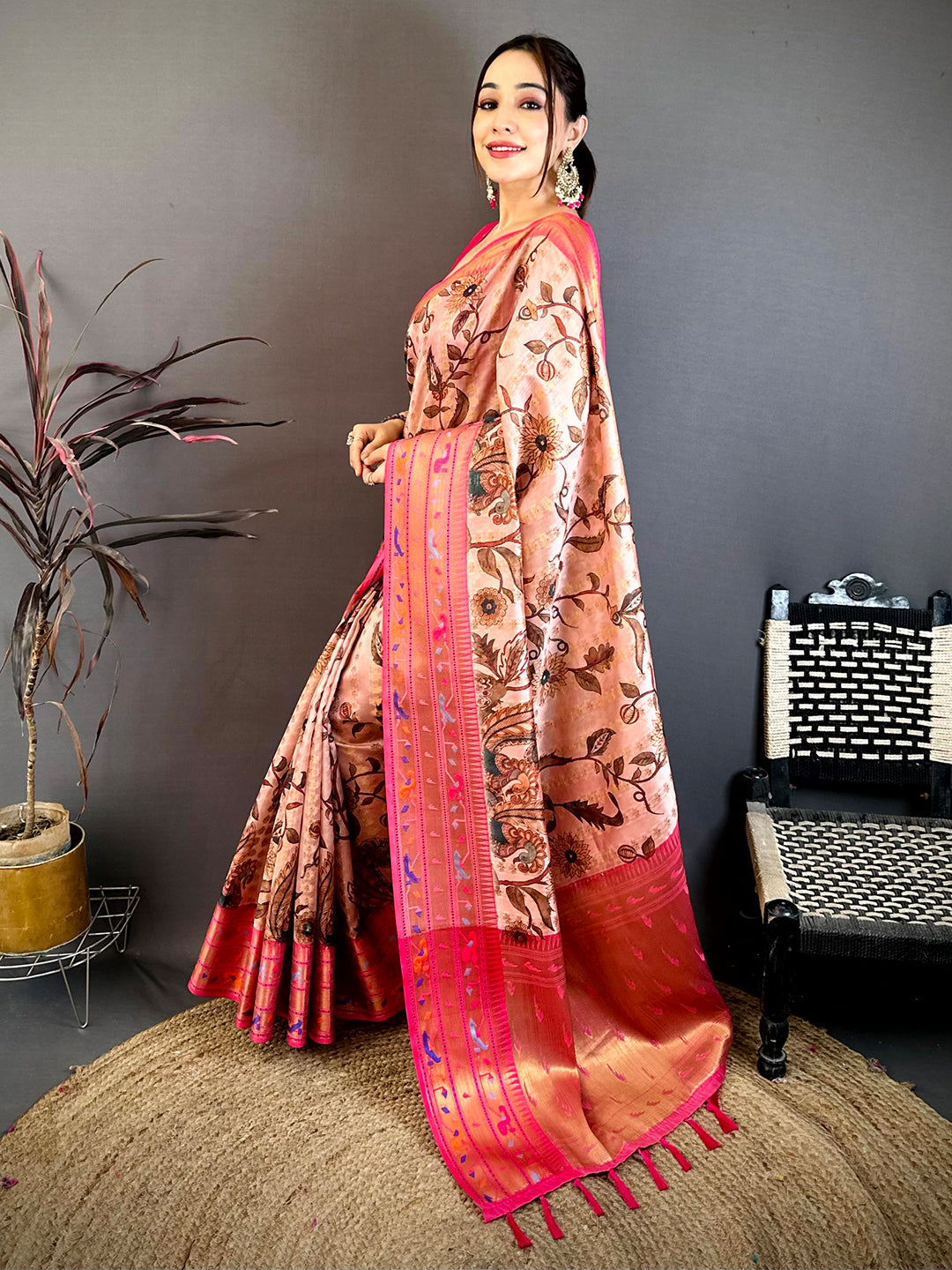Peach Paithani Border Kora Tissue Saree