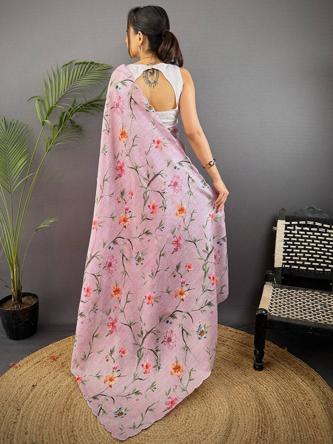 Light Lavender Soft Kota Floral Print Saree