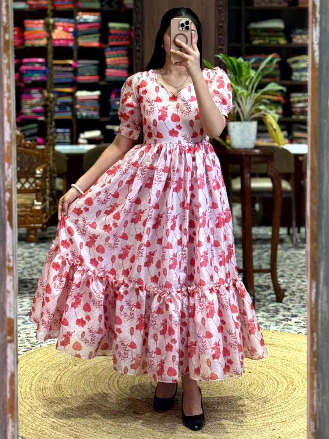 Light Pink Floral Print Midi Dress