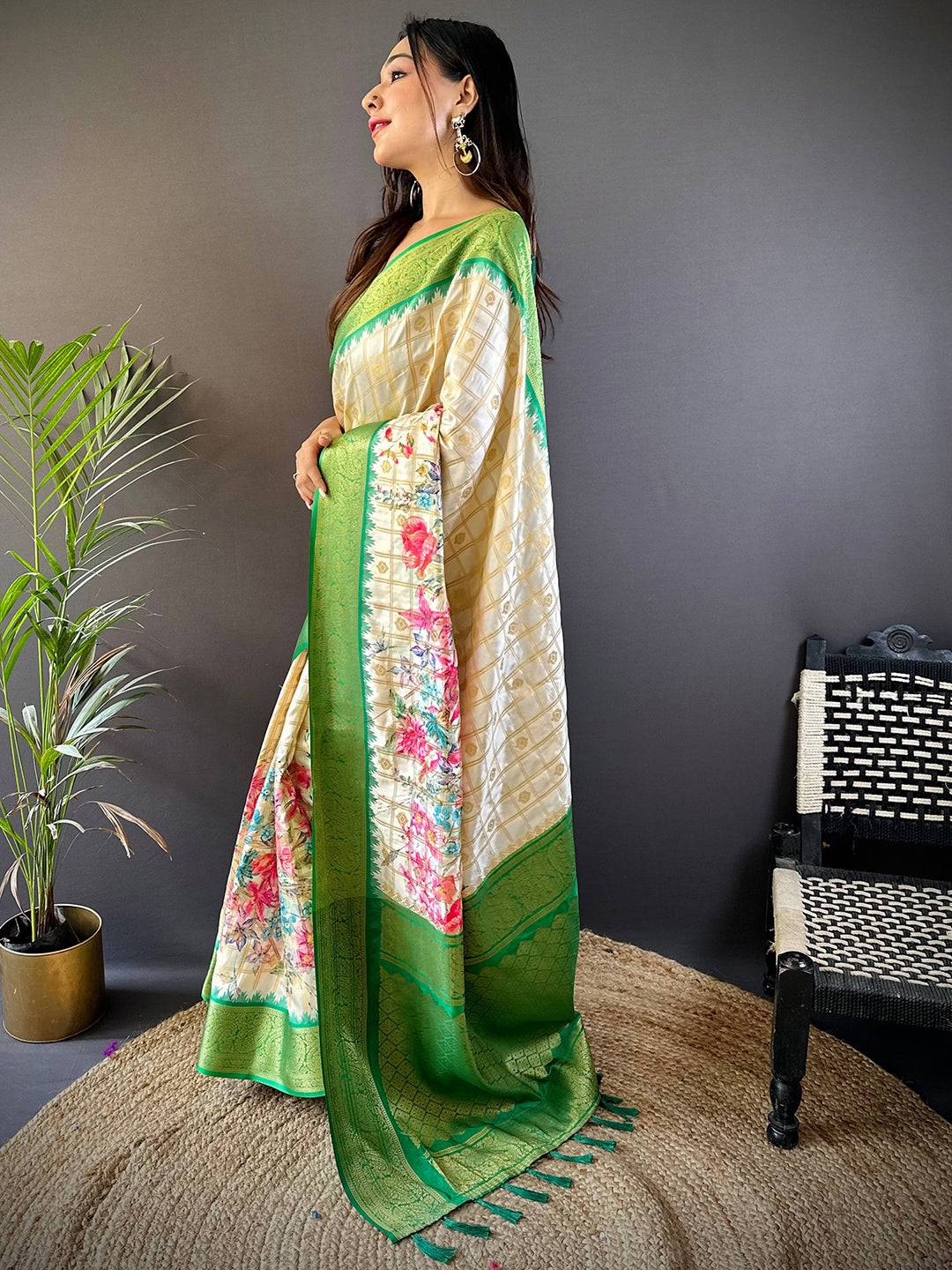 Green Floral Bloom Kovai Rettapet Saree