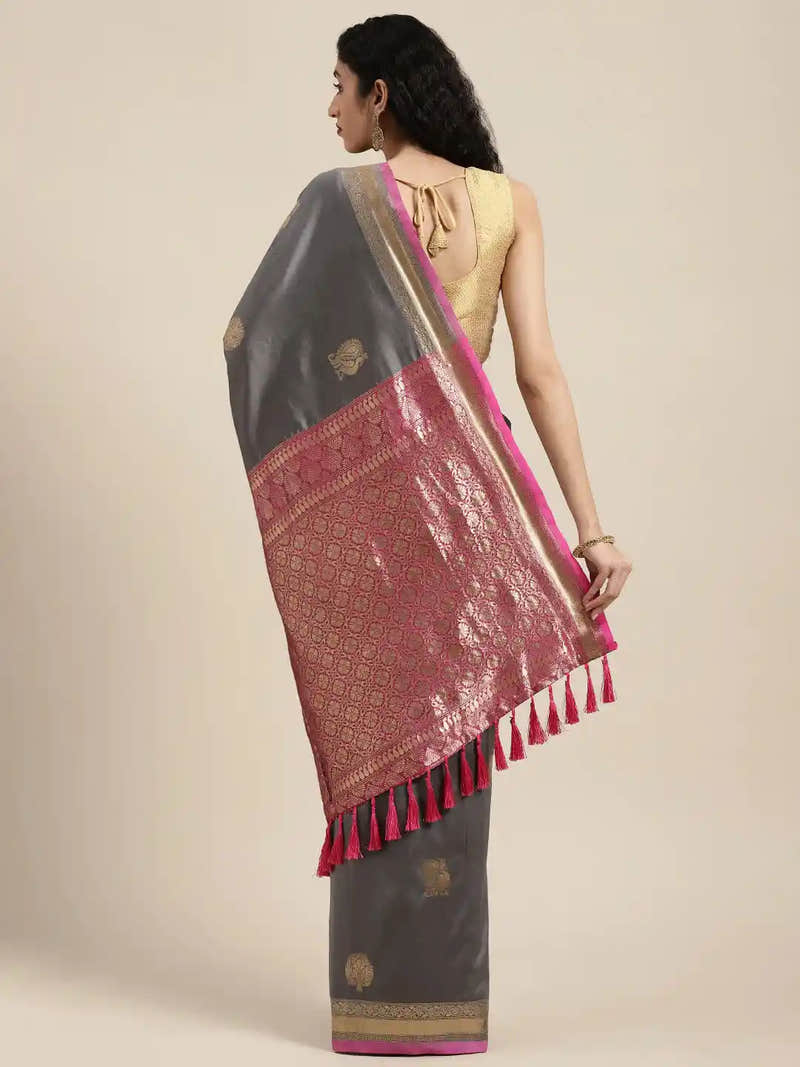 Banarasi Grey Colour Silk Blend Woven Design Saree