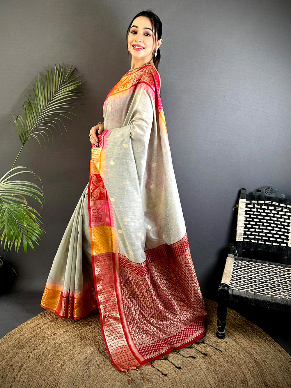 Grey Soft Mull Kanchi Pattu Saree