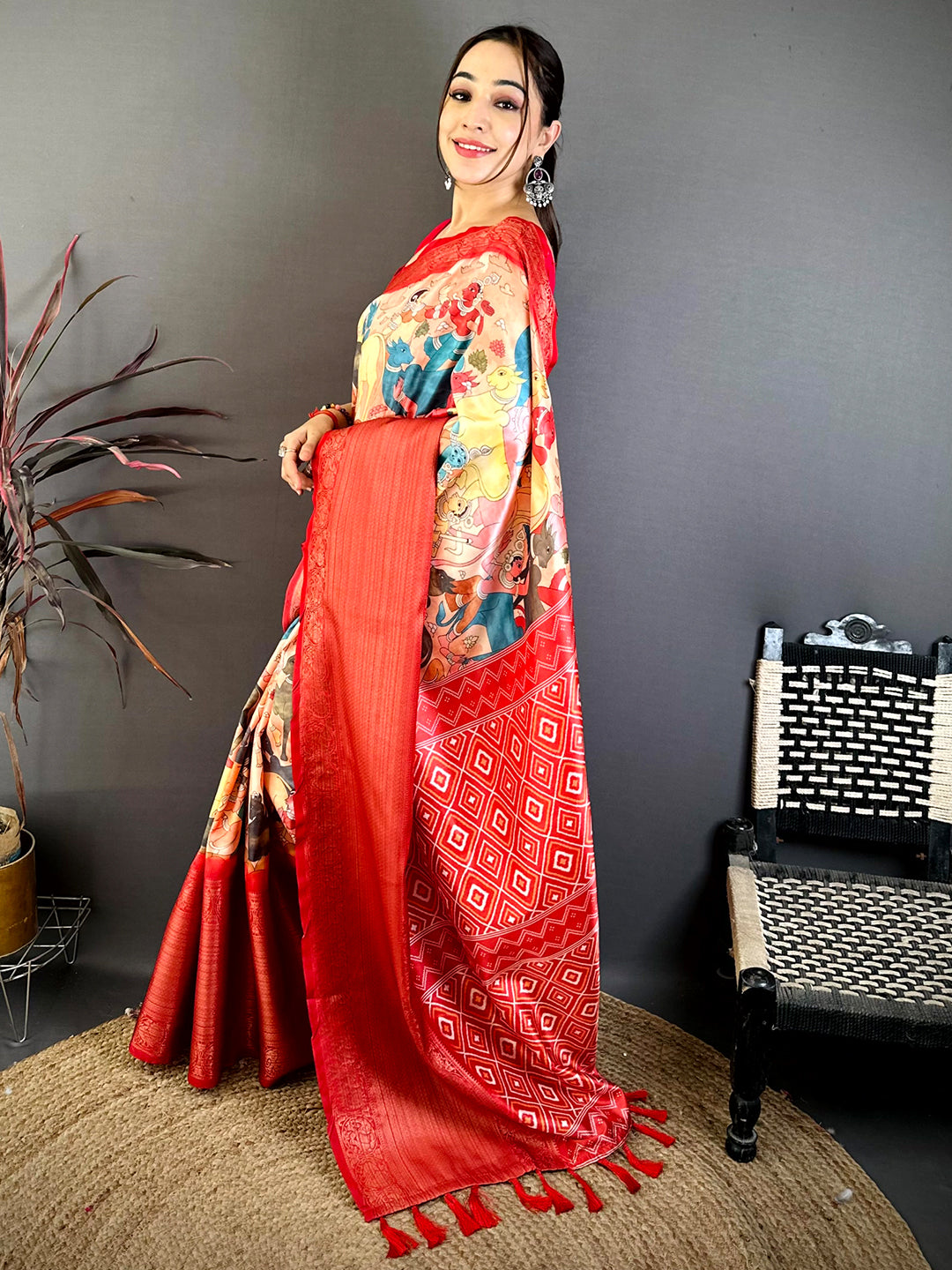 Stylish Soft Silk Pichwai Print Kanchi Zari Saree