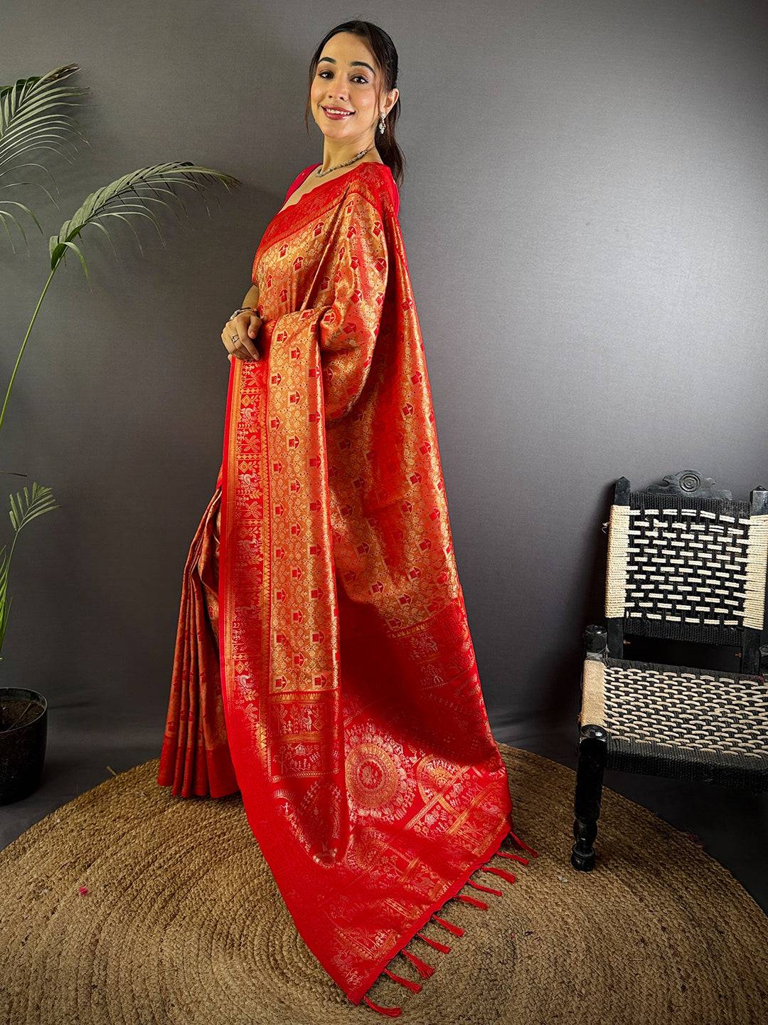 Heritage Warli Gold Zari Dharamavaram Silk Saree