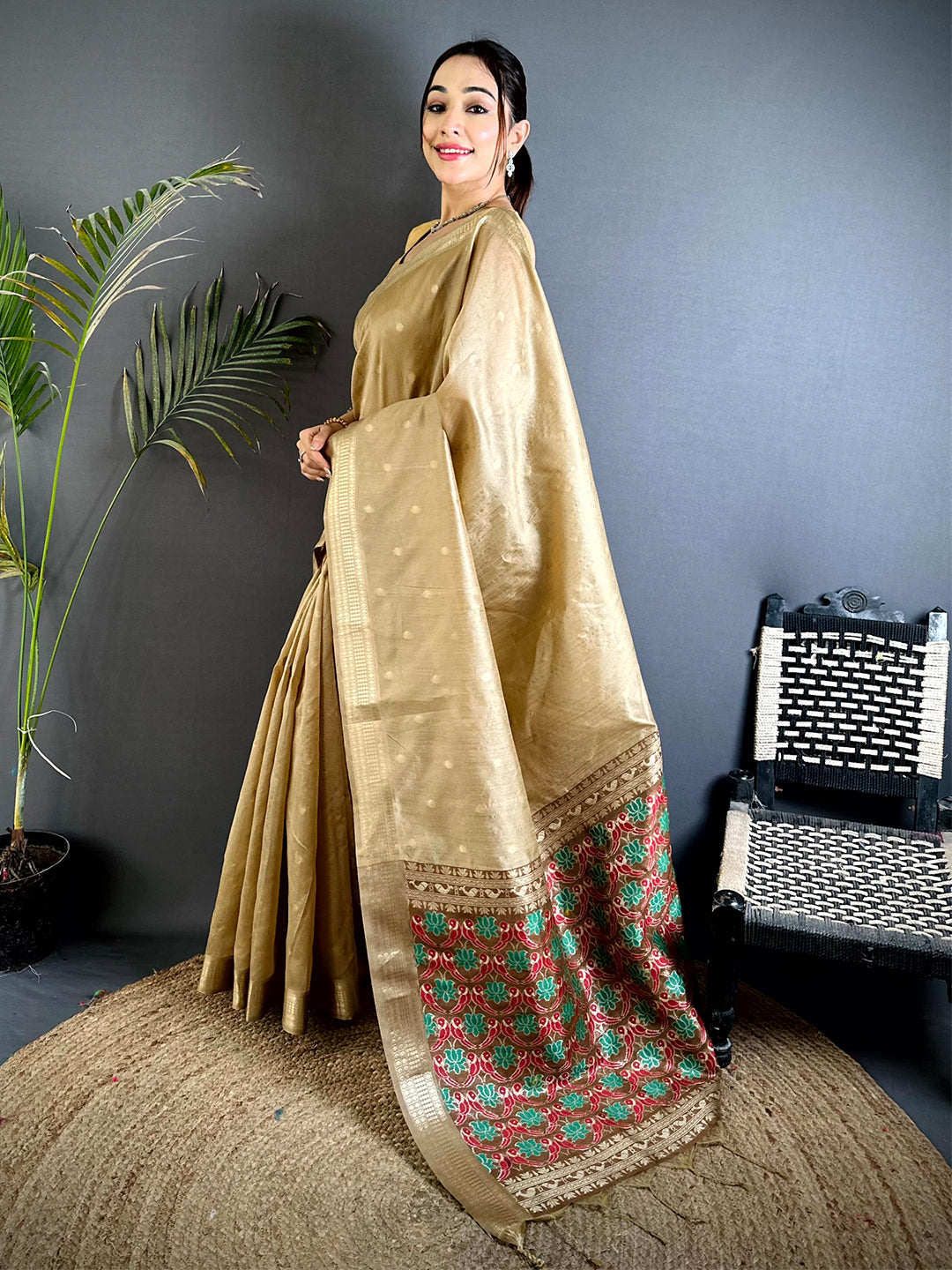 Chiku Minakari Paithani Raw Silk Saree
