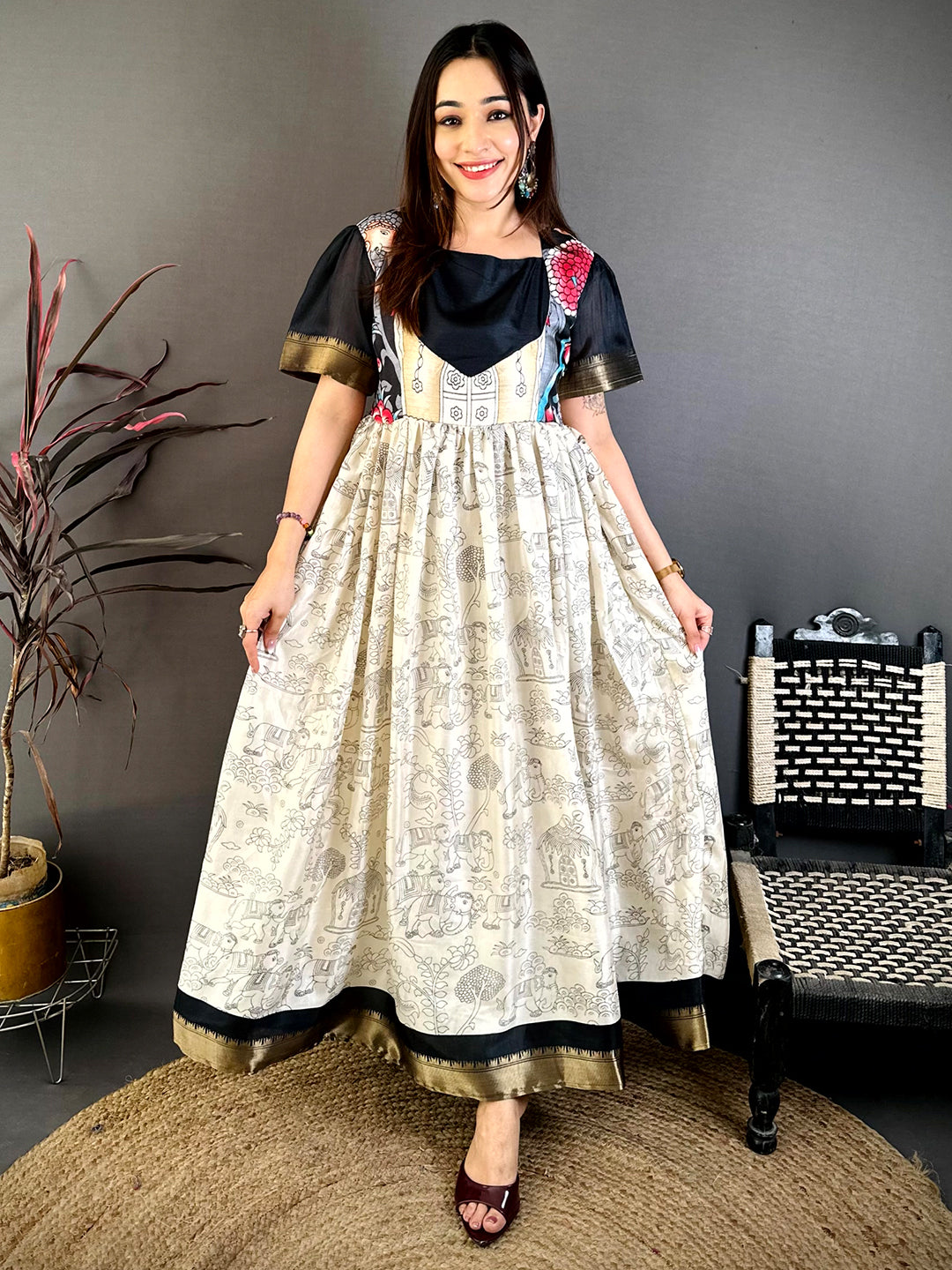 Elegant Square Neck Kota Doriya Dress