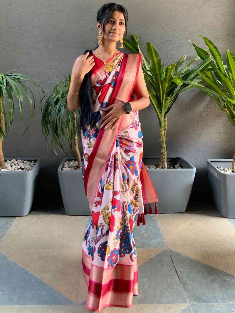 Pink Colour Show Stopper Soft Silk Kalamkari Saree