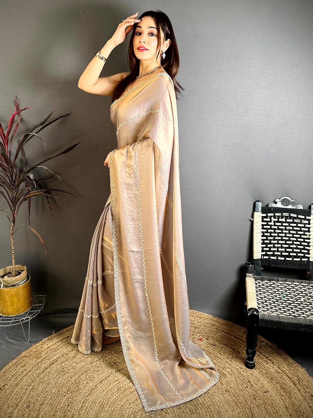 Vibrant Peal Satin Tissue Saree