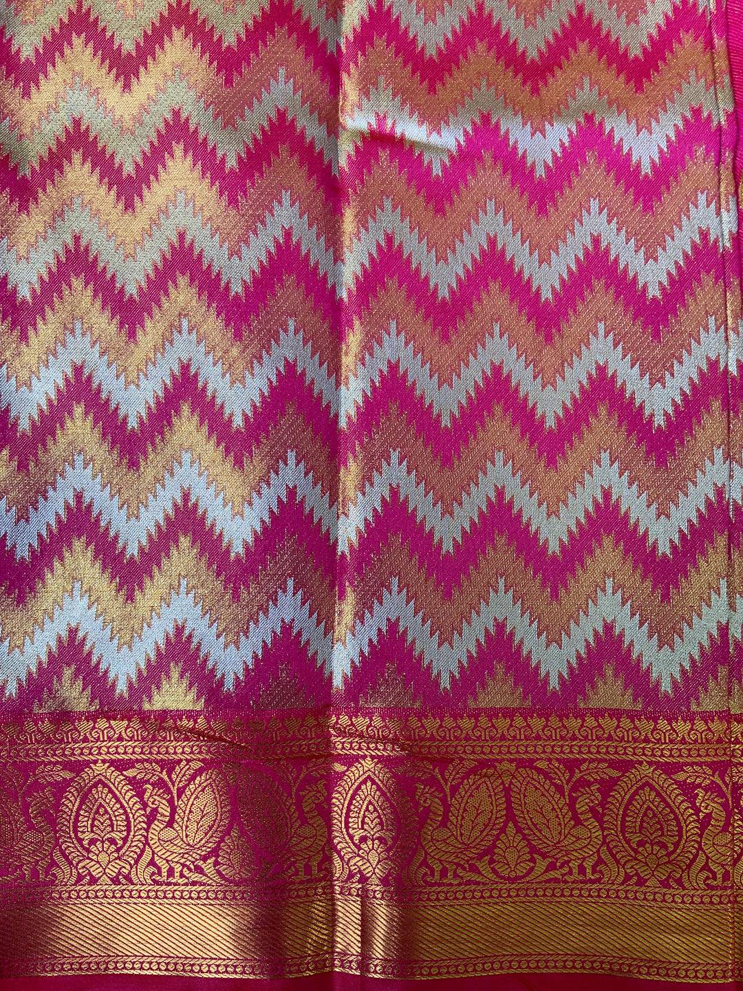 Vibrant Pink Zigzag Chevron Saree