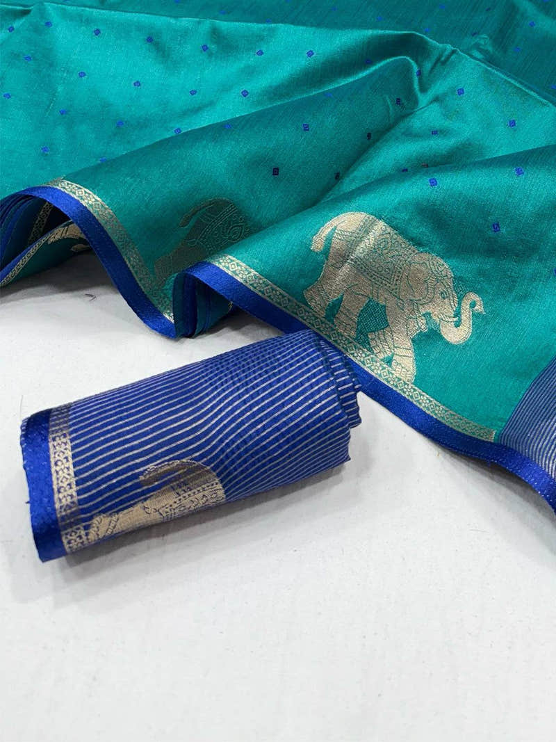 Blue Soft Silk Bandhani Butti Saree