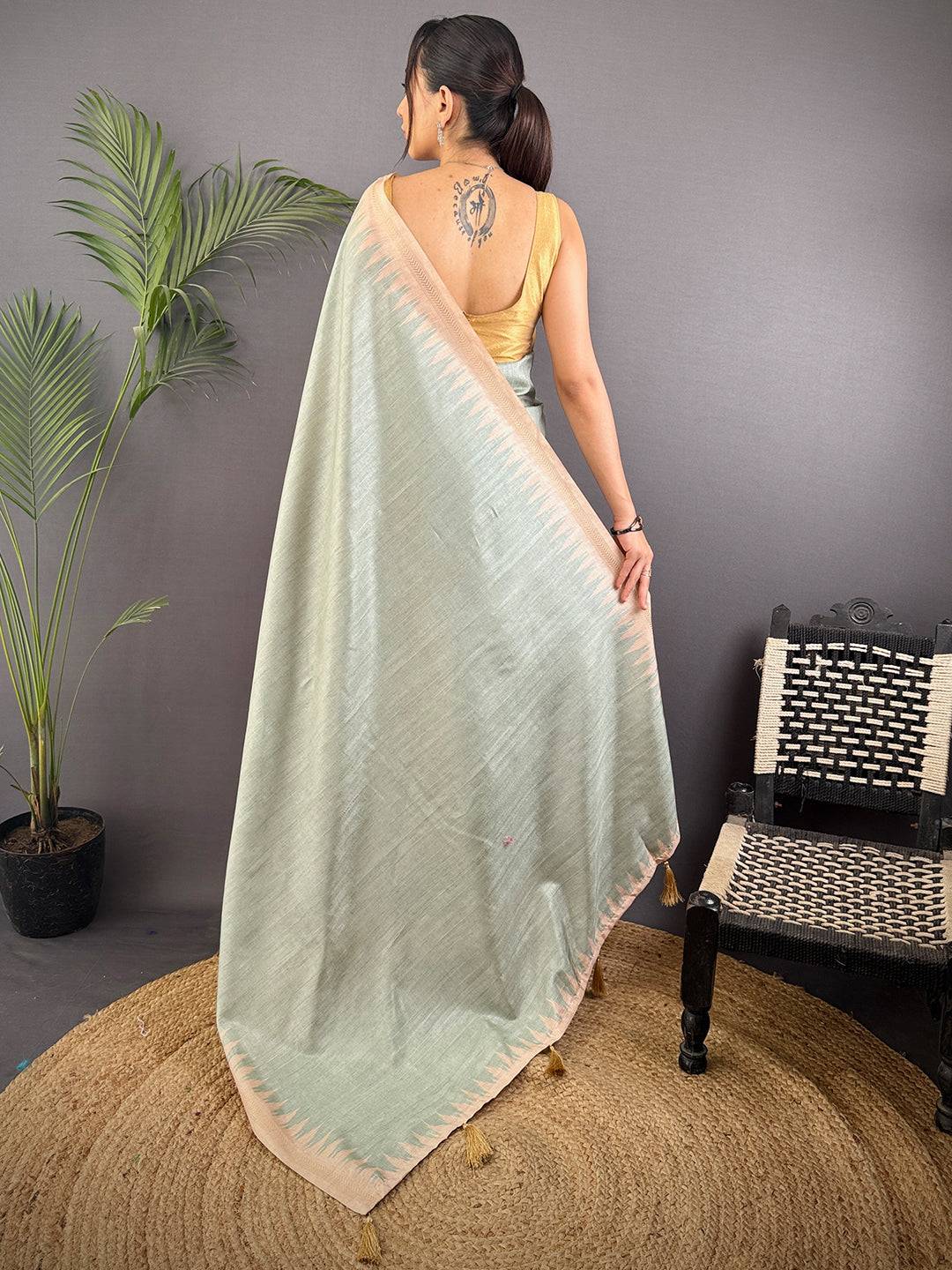 Sky Blue Handloom Ghicha Saree