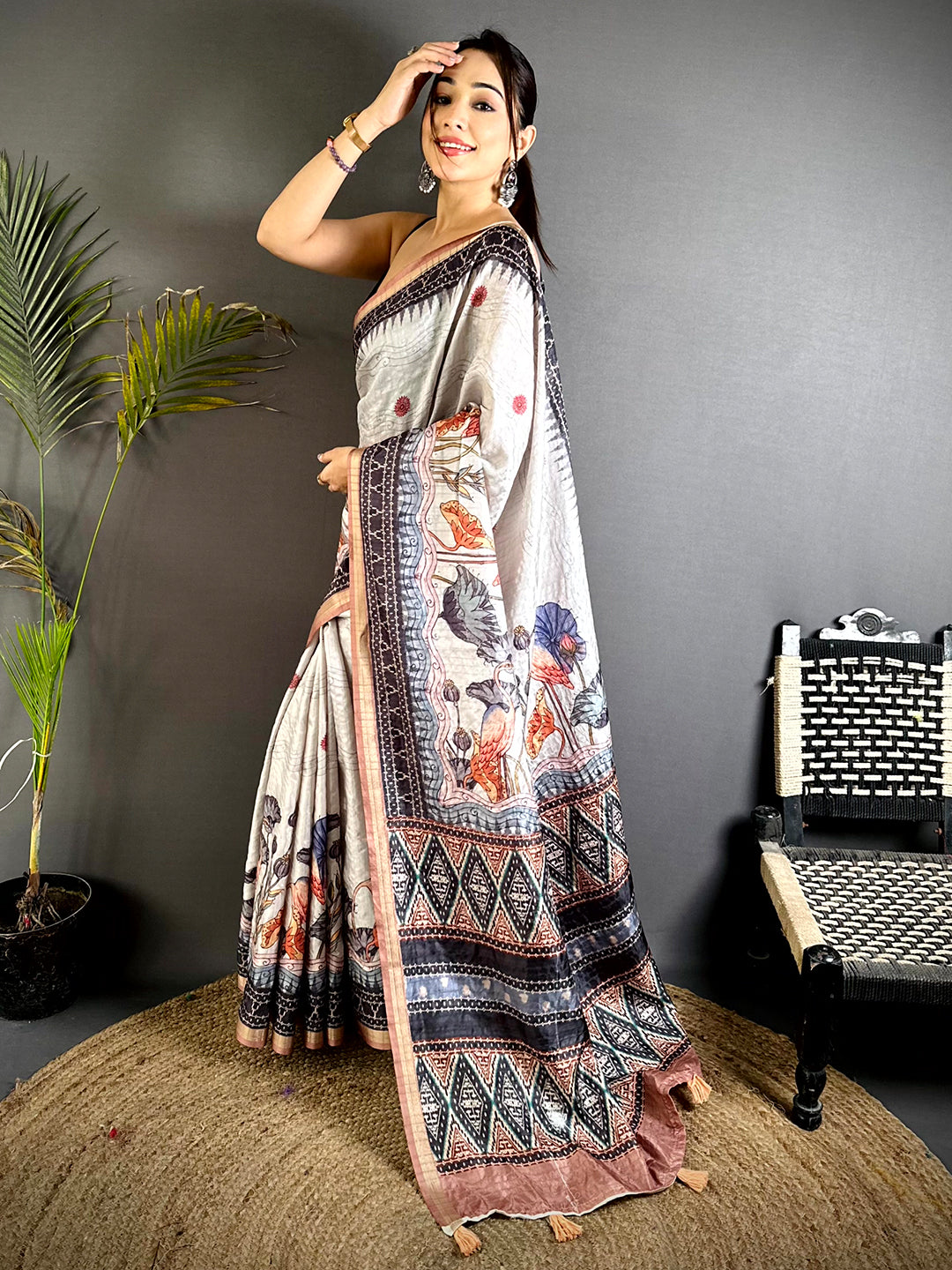 Heritage Slub Ghicha Ikkat Saree