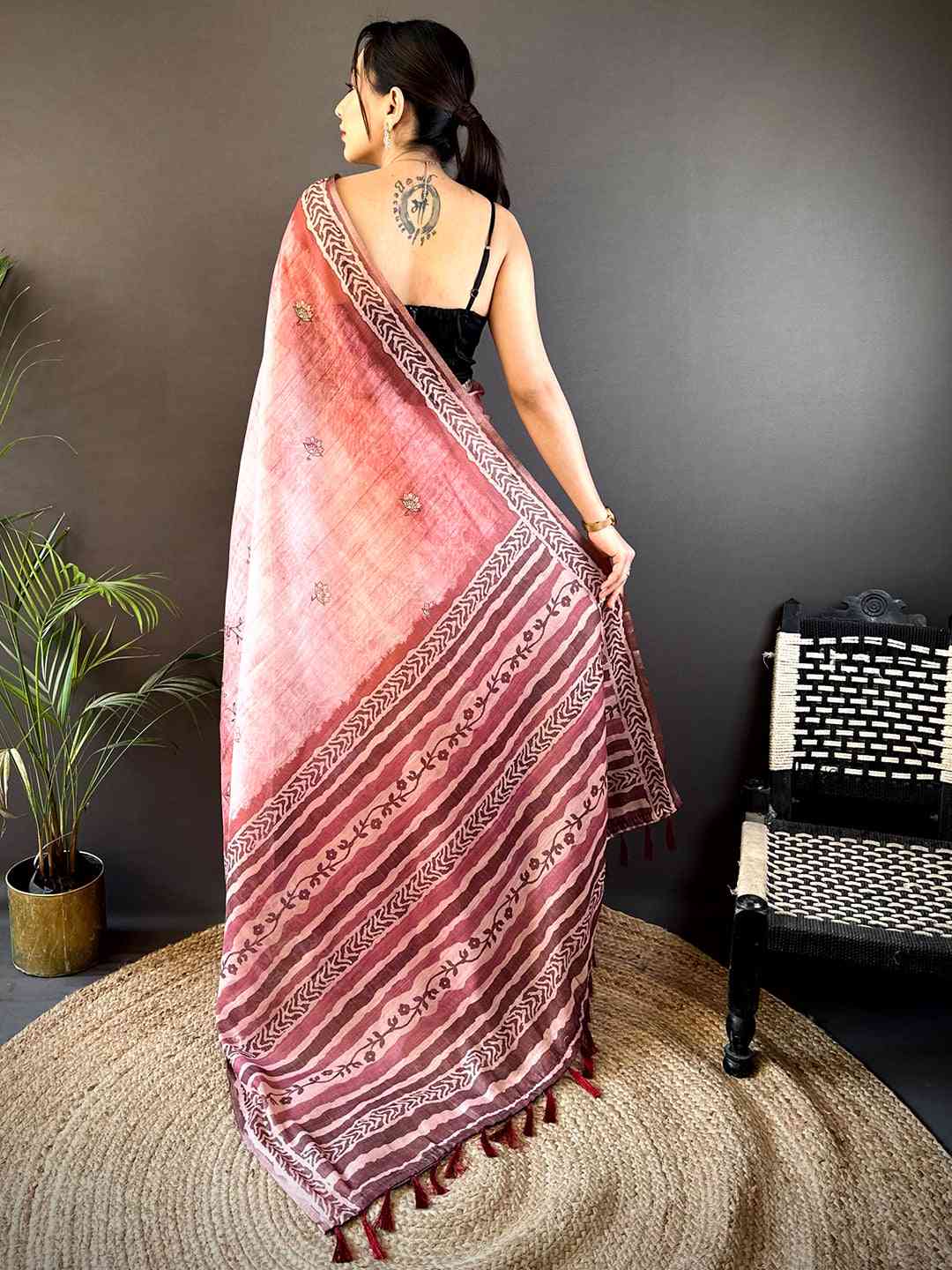 Pink Tissue Digital Print Saree