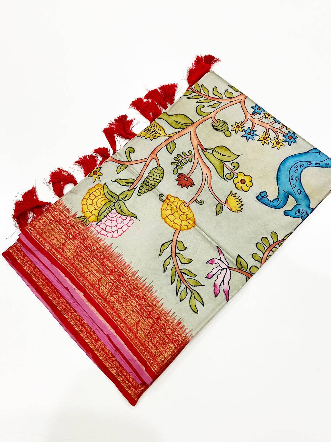Light Green Floral Banarasi Silk Saree