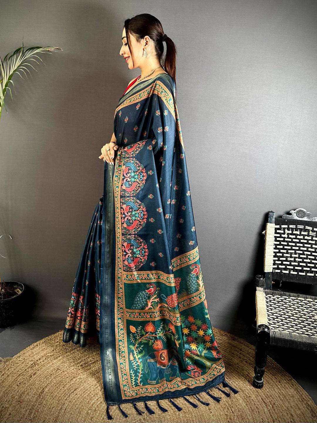 Radiant Kashmiri Print Soft Silk Saree