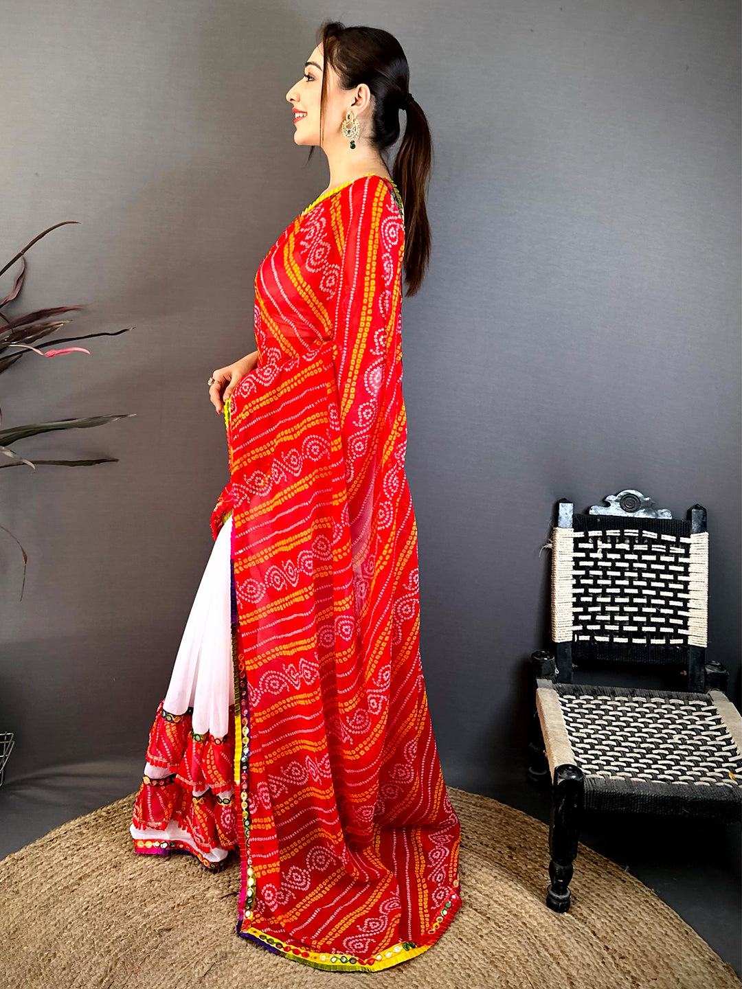 Radiant Bandhej Print Ruffle Georgette Saree