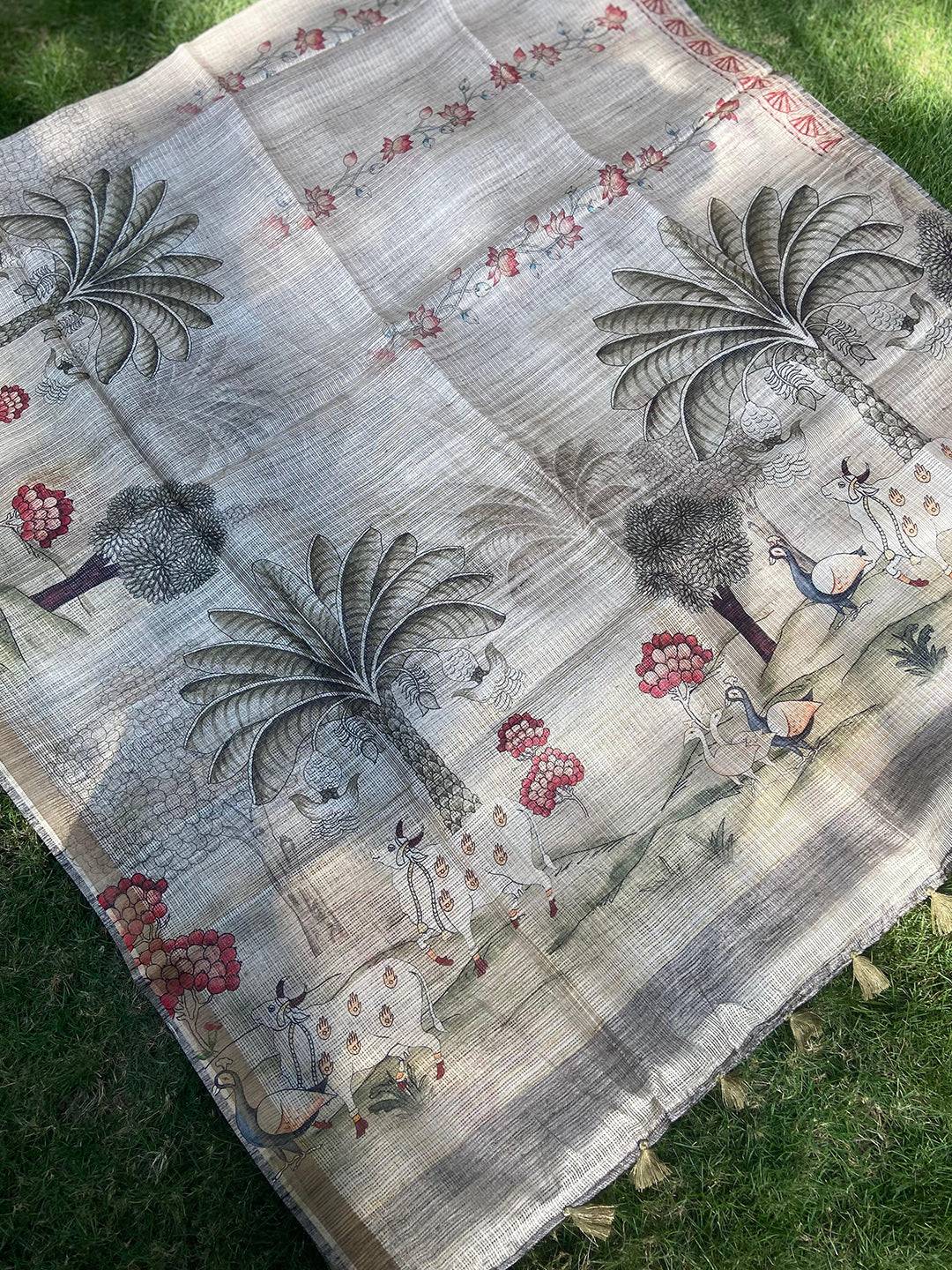 Soft Kota Doriya Silk Saree with Pichwai Prints & Rich Pallu