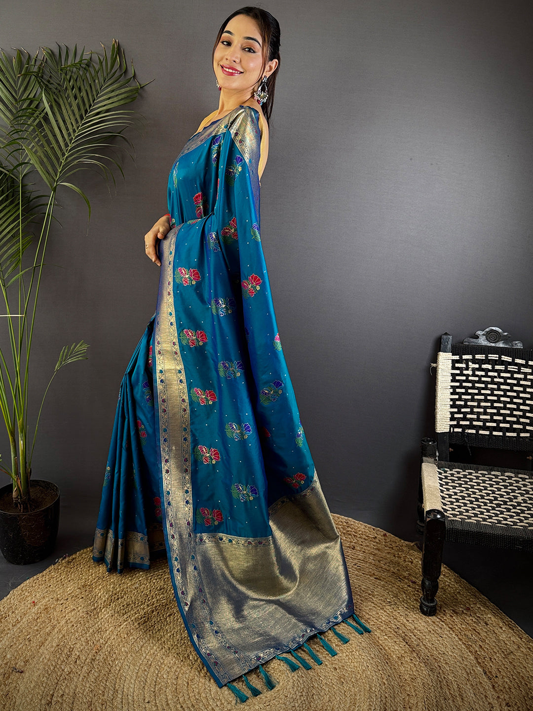 Sky Soft Silk Flowerport Minakari Saree