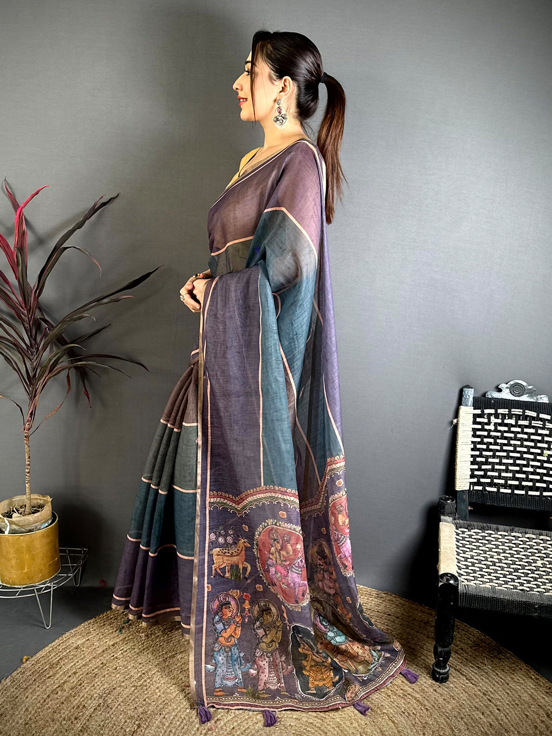 Classic Stripe Linen Tissue Saree