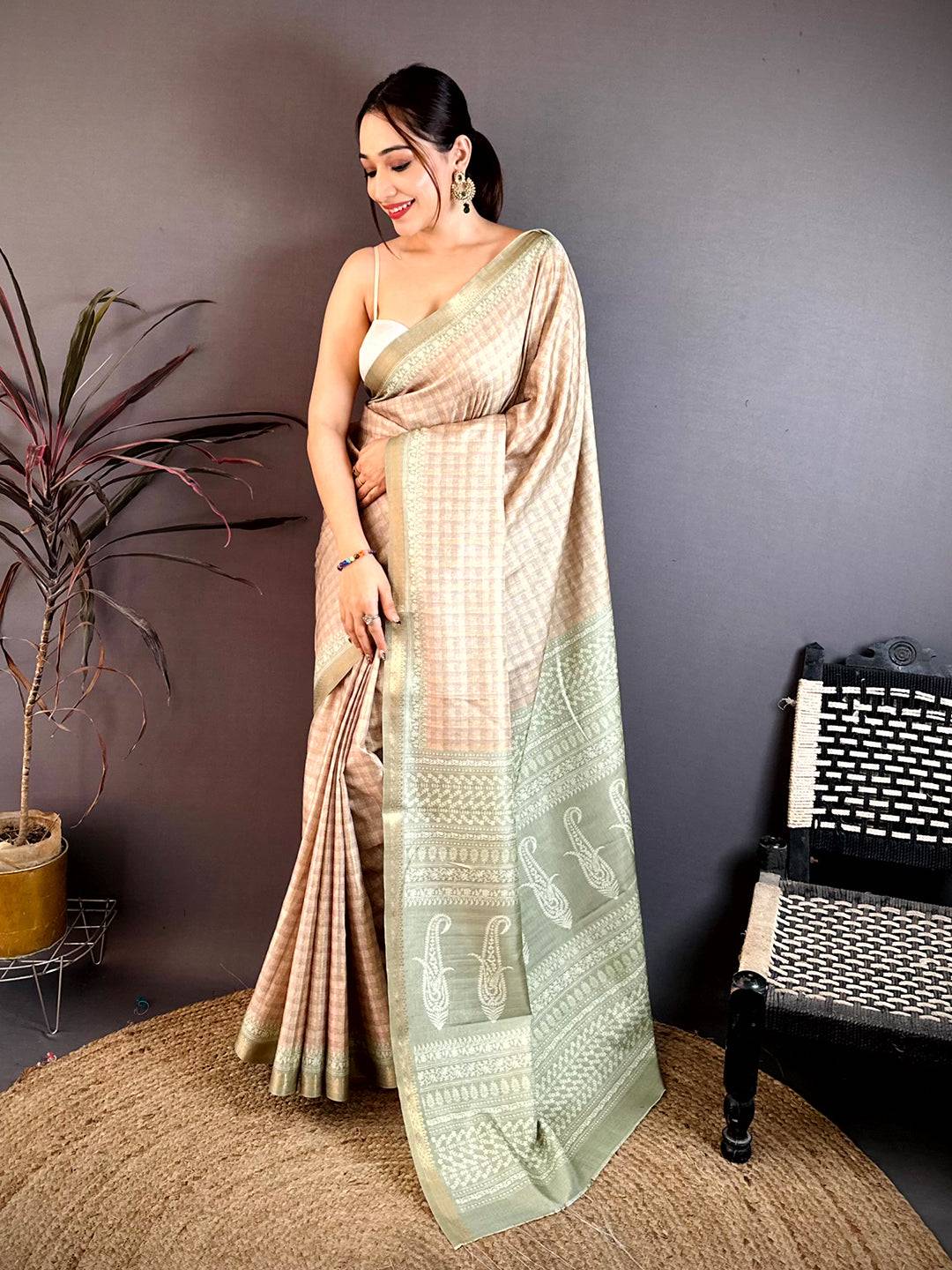 Classic Soft Tussar Bagh Print Saree