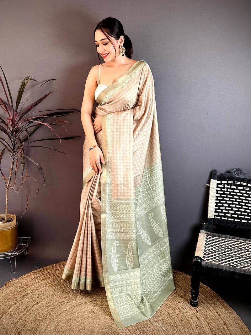Classic Soft Tussar Bagh Print Saree