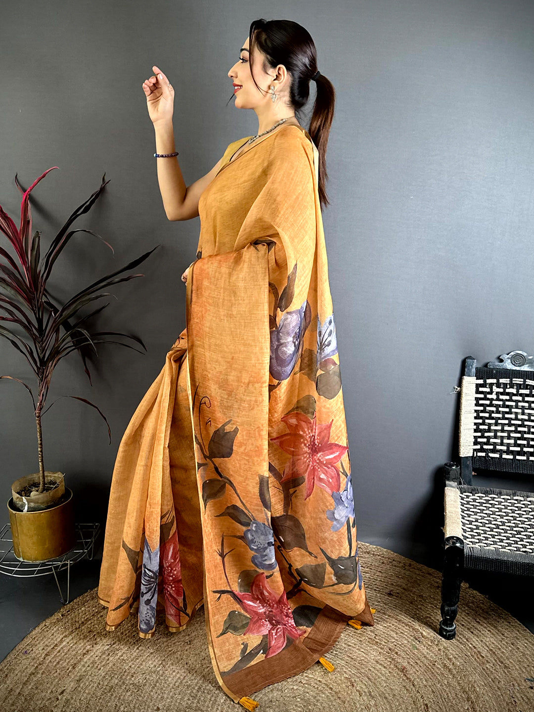 Radiant Kalamkari Linen Chanderi Saree