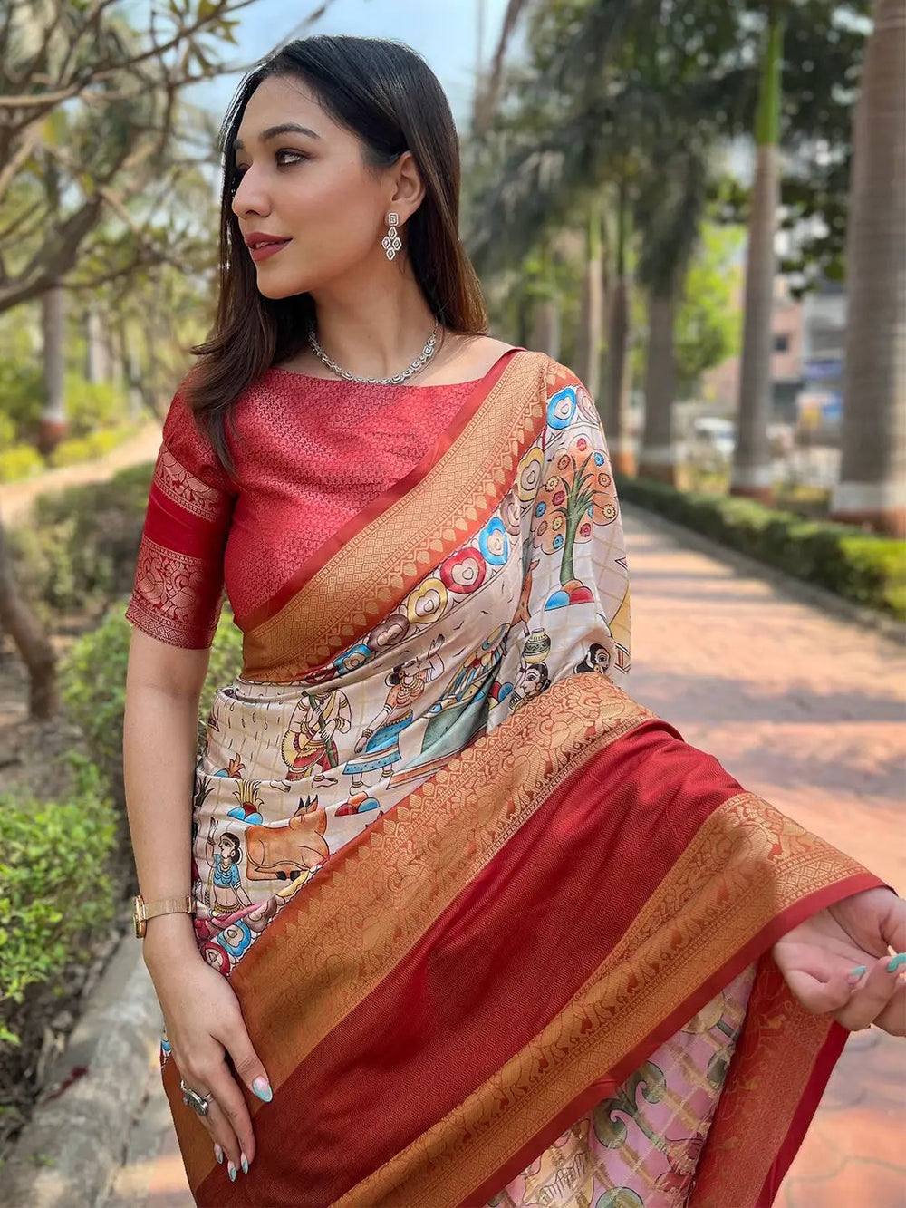 Close-up of Banarasi saree showcasing rich texture and artwork